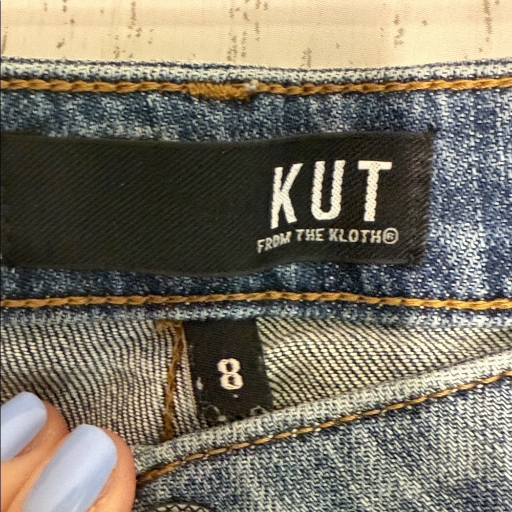 Kut From the Kloth Reese Ankle Straight Leg Jeans 8 Flare Inset Distressed - Picture 3 of 4